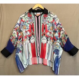 Clover Canyon Floral Print Blouse Button Down 3/4 Sleeve Sheer Beach Pool Size S